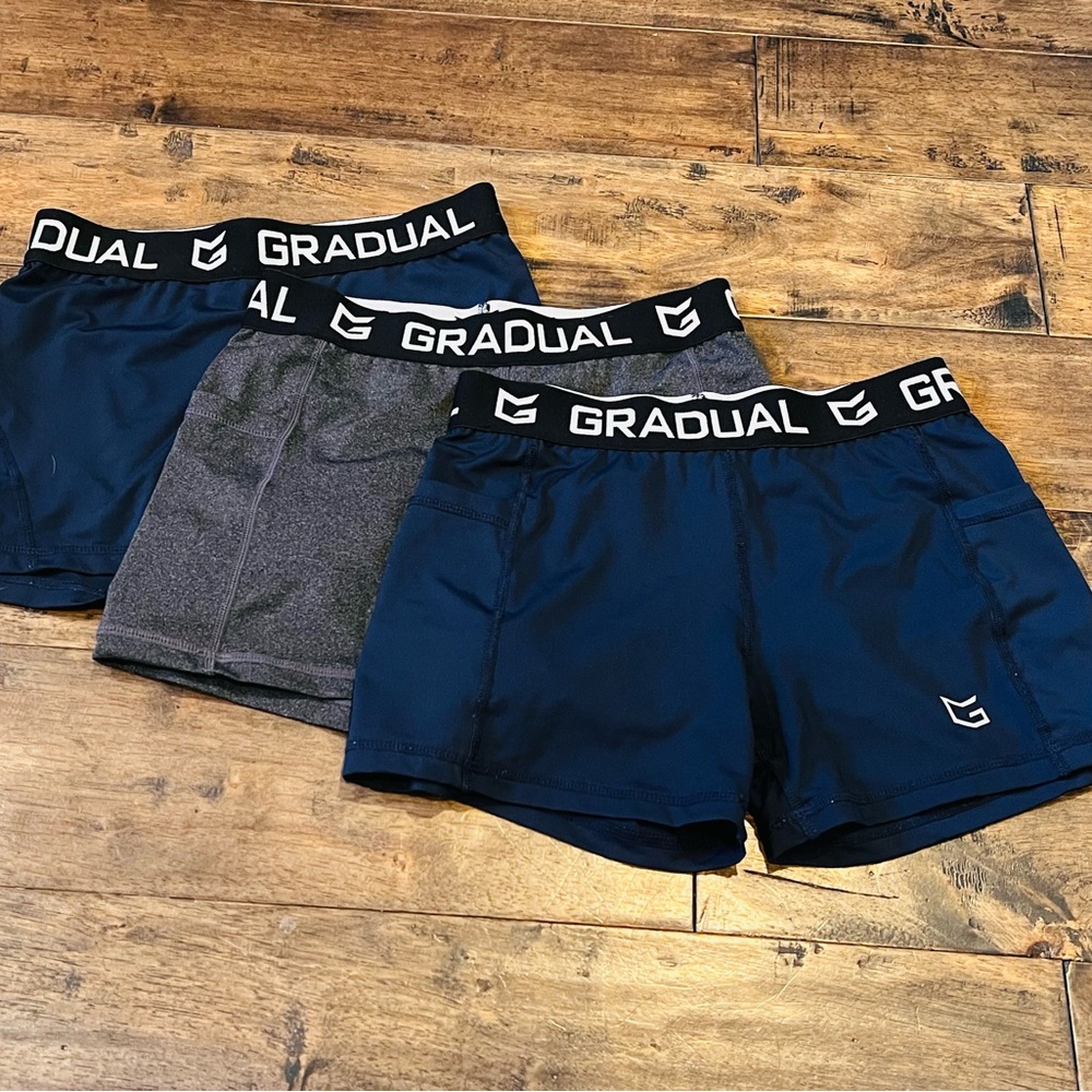 Pre-worn lot of 3 Gradual women’s spandex compression shorts:  size small